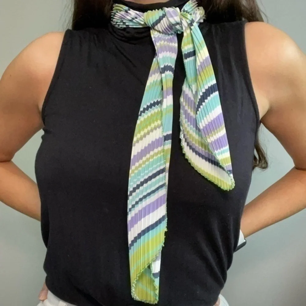 Vintage Striped Crimped Satin Neck Scarf